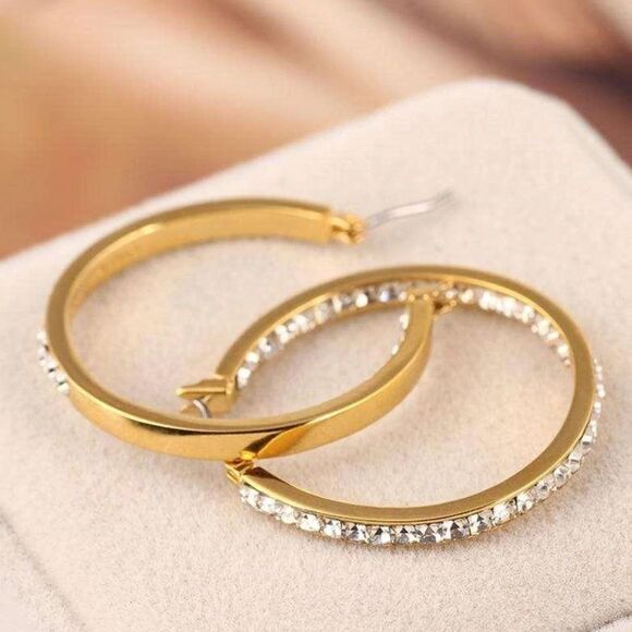 NWOT Michael Kors Gold Crystal Inside And Out Hoop Earrings - Picture 1 of 8